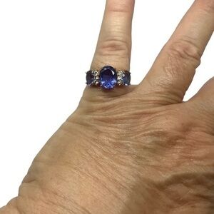 Gold over Sterling silver blue gemstone CZ  ring